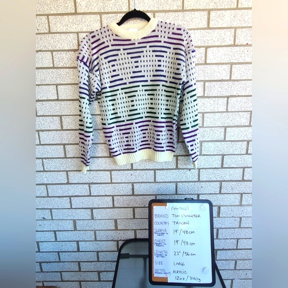 Vintage Grandpa-core White, Green and Purple Sweater - Picture 2 of 8